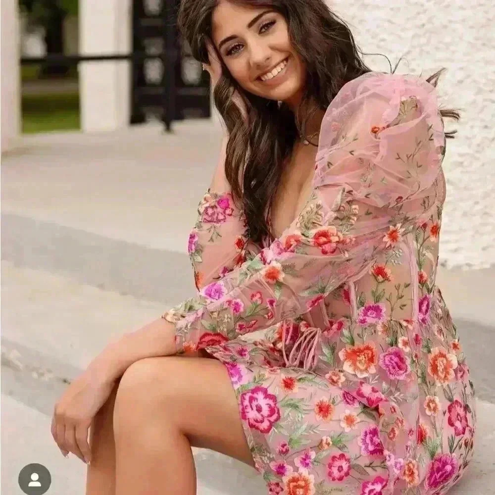 NWT For Love & Lemons Tayla Ruffle Corset Embroidered Puff Sleeve Dress Size XS - Picture 15 of 16